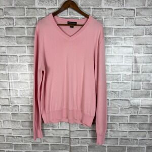 Brooks Brothers Mens Pink Supima Cotton V-Neck Sweater Size Large Classic Knit